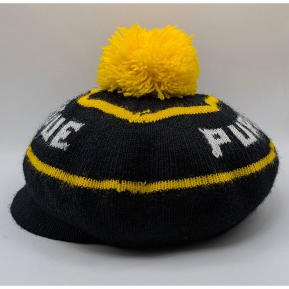 VTG Purdue Boilermakers Tam Knit Hat Brim Pom Pom Puff Black Yellow Indiana NCAA - Picture 3 of 5